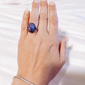 Purple Charoite 8ctw Amethyst Rhodium Over Sterling Silver Ring 1.11ctw